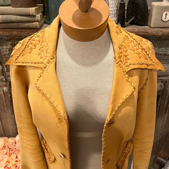 Vtg BUCKSKIN LEATHER Jacket PYROGRAPHY THUNDERBIRD Whipstitch FESTIVAL East West - Picture 11 of 16